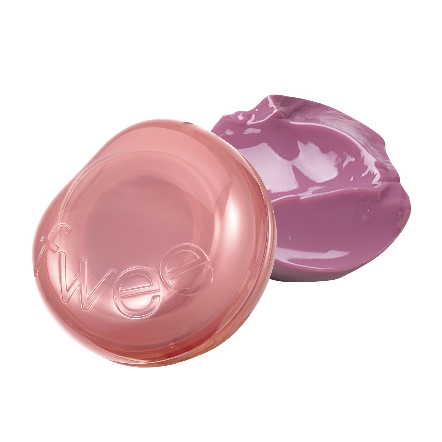 fwee Glowy Jelly Pot JN01 Lavender Whip with pink lid and a creamy lavender jelly swatch