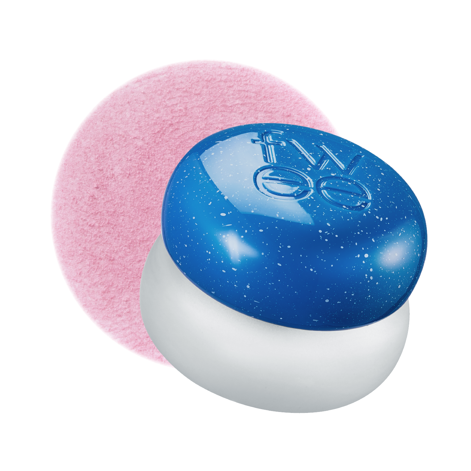 fwee Blurry Pudding Pot BS01 Cool with blue lid and lavender-pink texture swatch