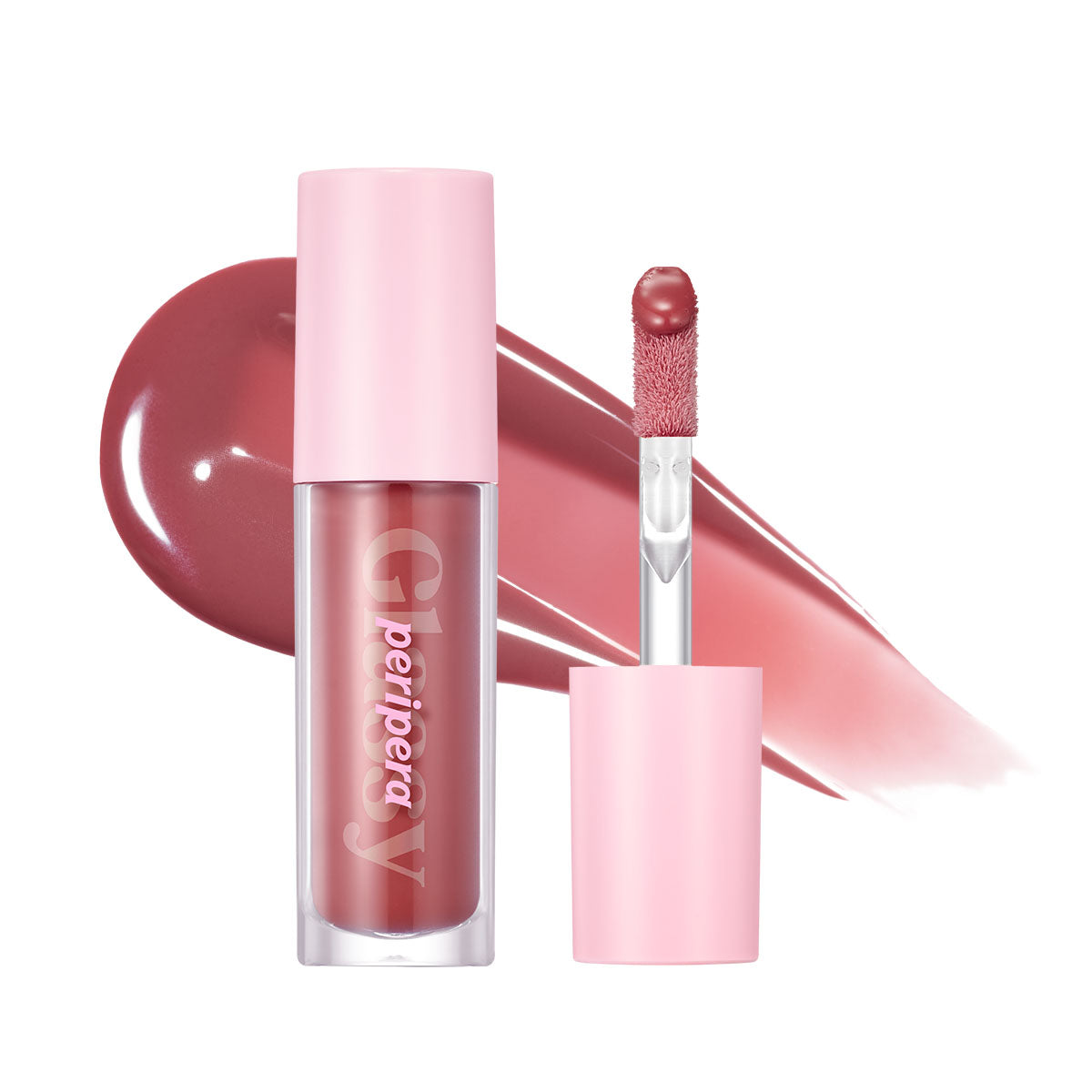 Peripera Ink Glasting Lip Gloss in 03 Chilling Rosy with applicator and glossy color swatch