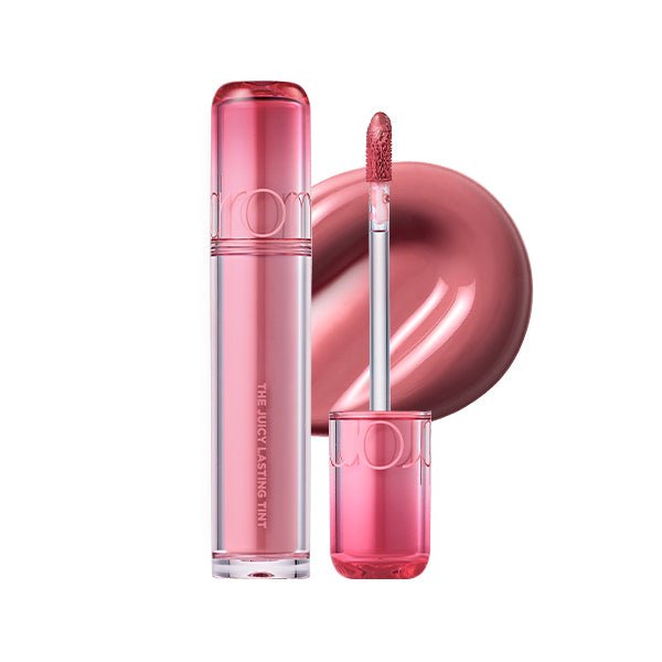 rom&nd The Juicy Lasting Tint in 03 Bare Grape with applicator and glossy color swatch