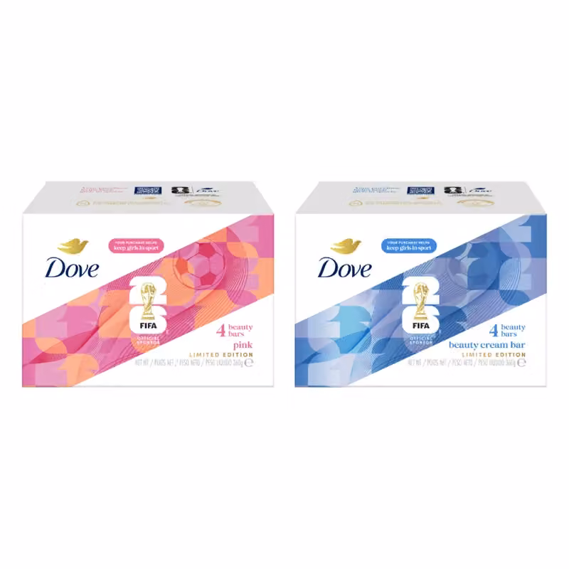 Dove Beauty Bar 90g × 4 · FIFA edition, Pink / Beauty — Olive Young product photograph