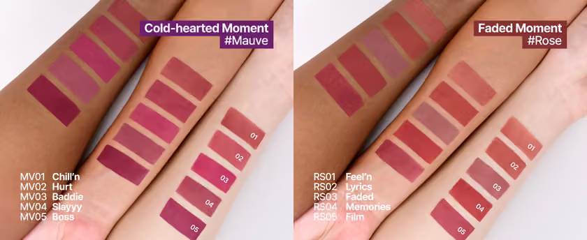 Blurry Pudding Pot mauve and rose shade-family arm swatches