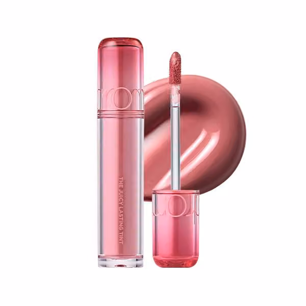 rom&nd The Juicy Lasting Tint in 03 Bare Grape with applicator and glossy color swatch
