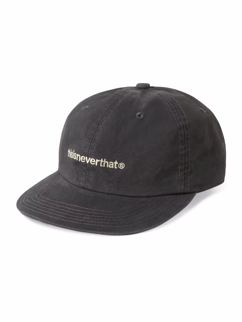 thisisneverthat Washed T-Logo Cap in charcoal, angled view