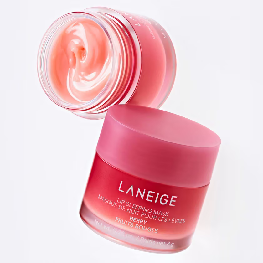 Official Laneige Lip Sleeping Mask Berry image showing an open jar and a closed 8 g jar.