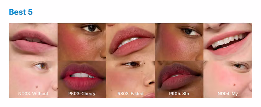 Blurry Pudding Pot five labelled popular shades compared on lips and cheeks
