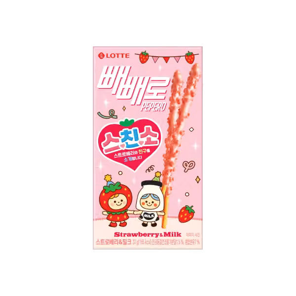 Official Pepero Strawberry & Milk 37 g image from the 2026 strawberry season product listing.
