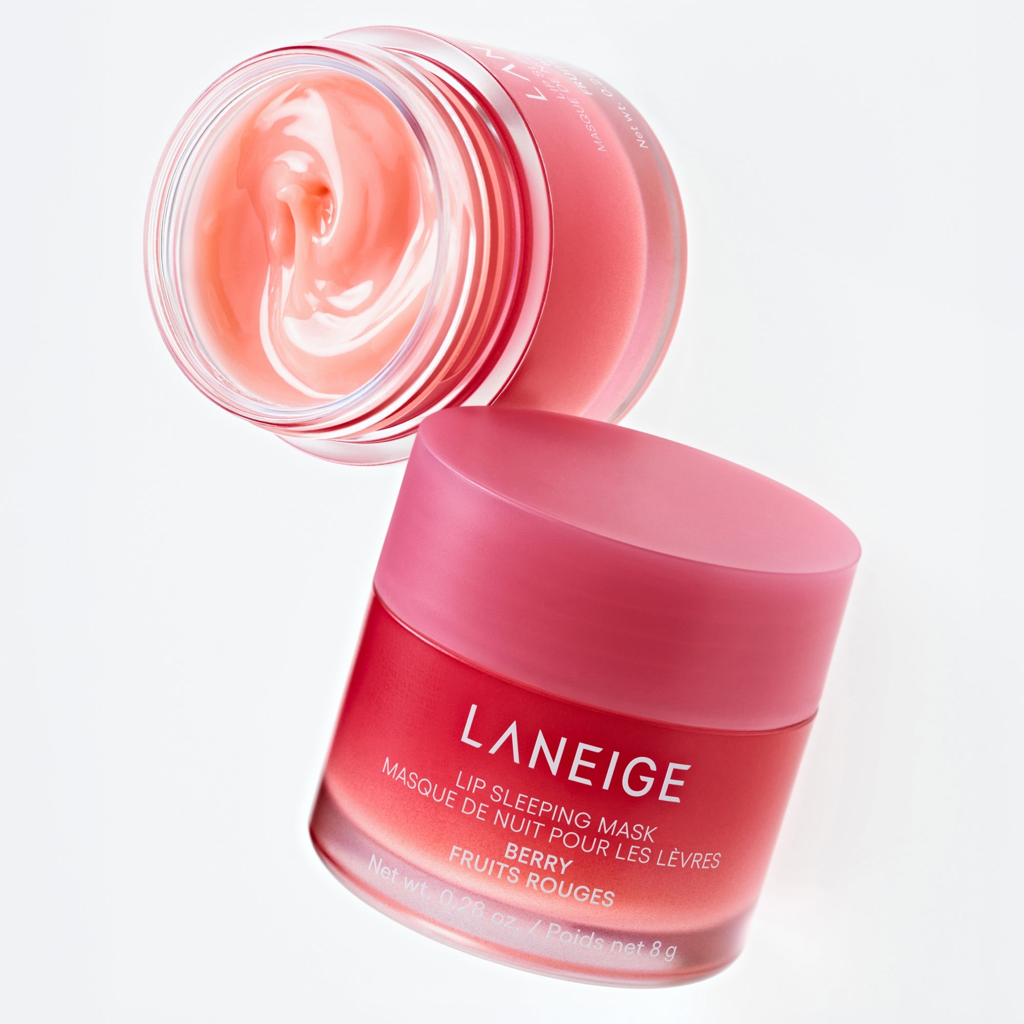 Official Laneige Lip Sleeping Mask Berry image showing an open jar and a closed 8 g jar.