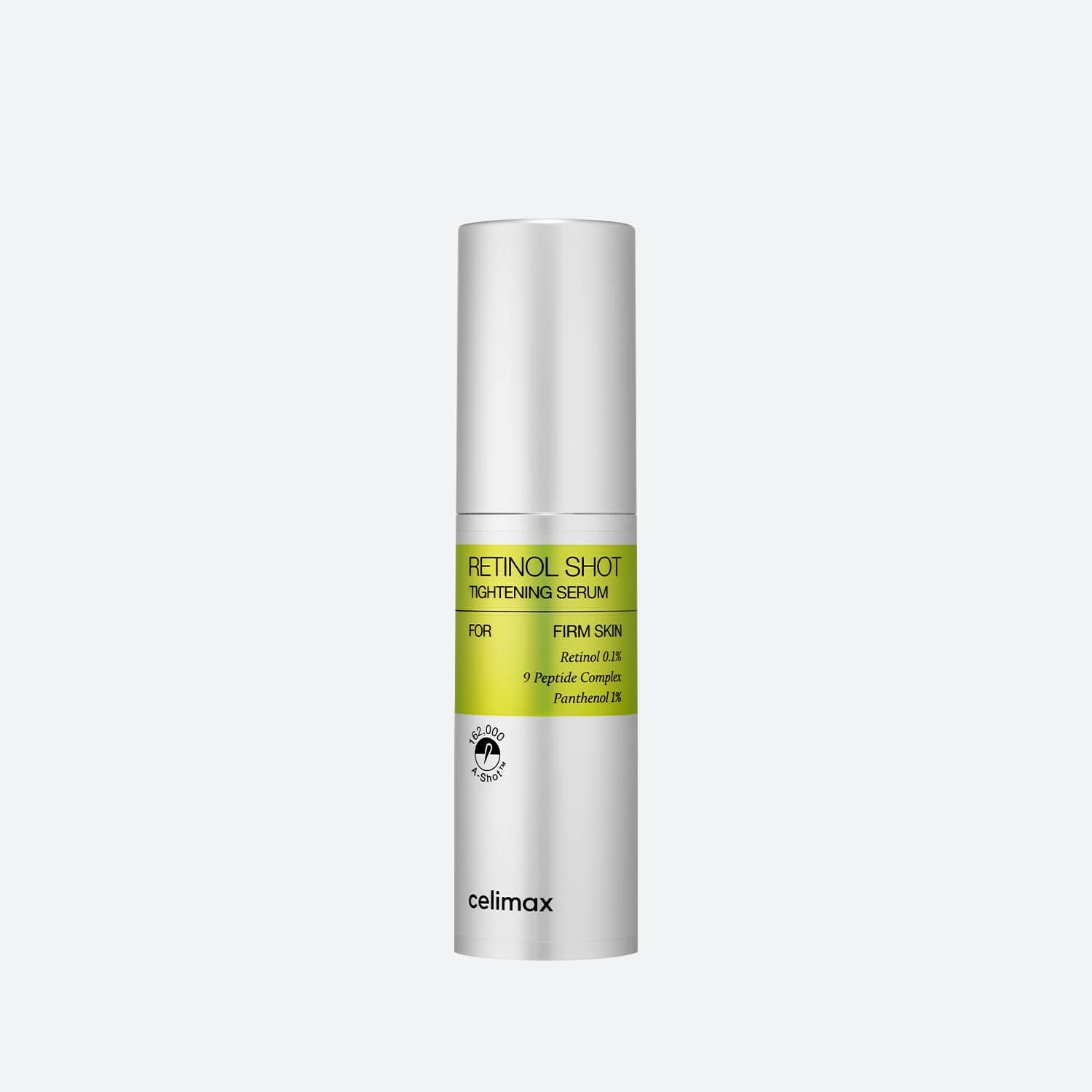 Official Celimax The Vita A Retinol Shot Tightening Serum image with a label stating Retinol 0.1%.
