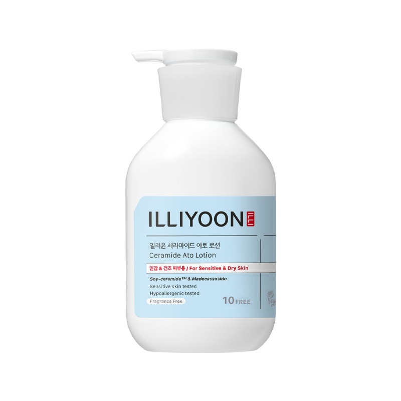 Official Illiyoon Ceramide Ato Lotion image showing a white pump bottle with a light blue label.
