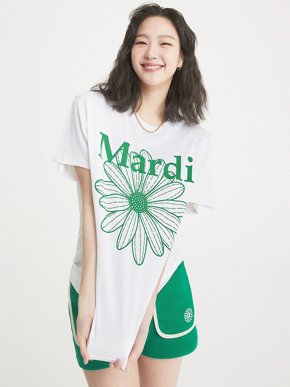 Mardi Mercredi TSHIRT FLOWERMARDI_WHITE GREEN, official representative product photo