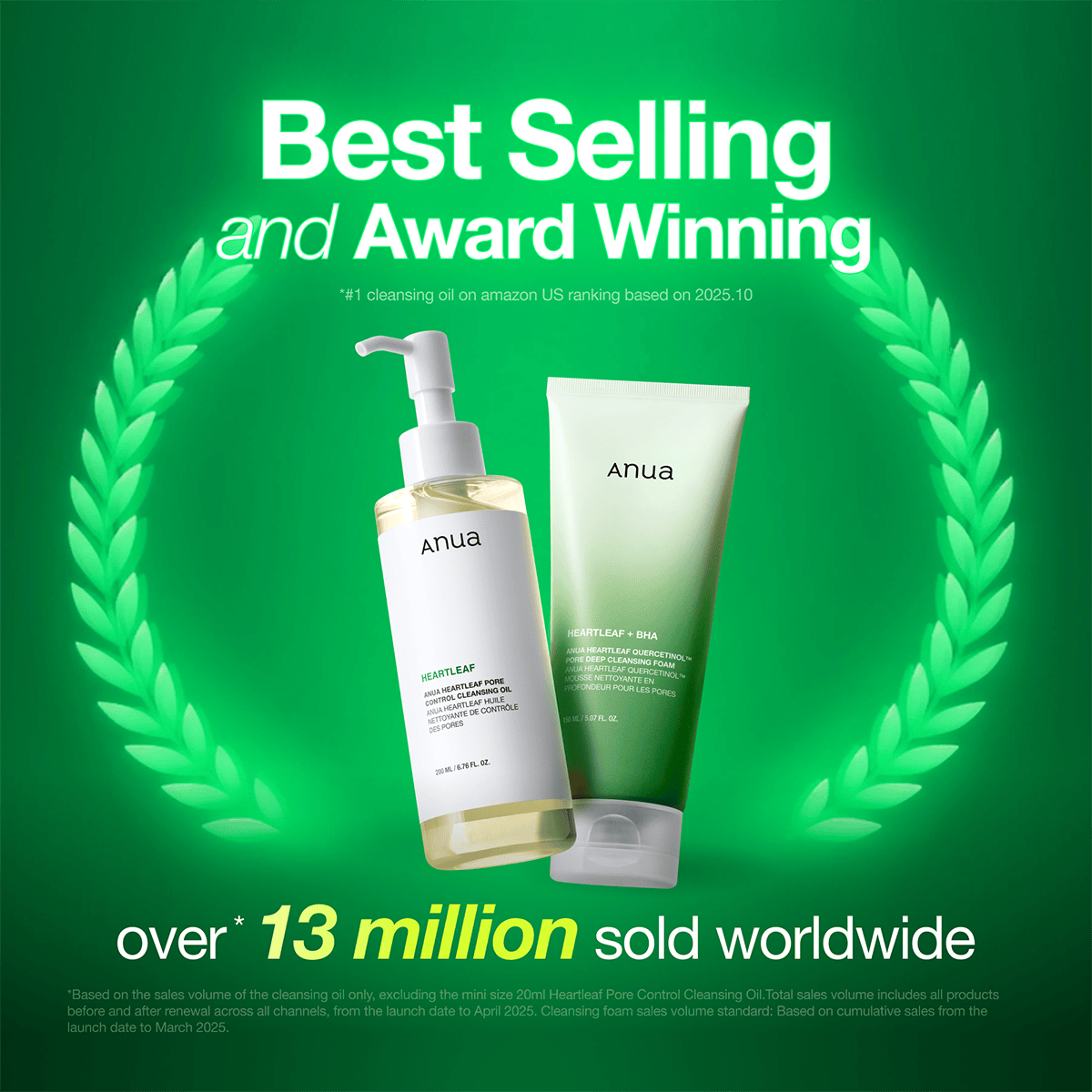 Cleansing oil and foam campaign with historical sales and ranking footnotes.