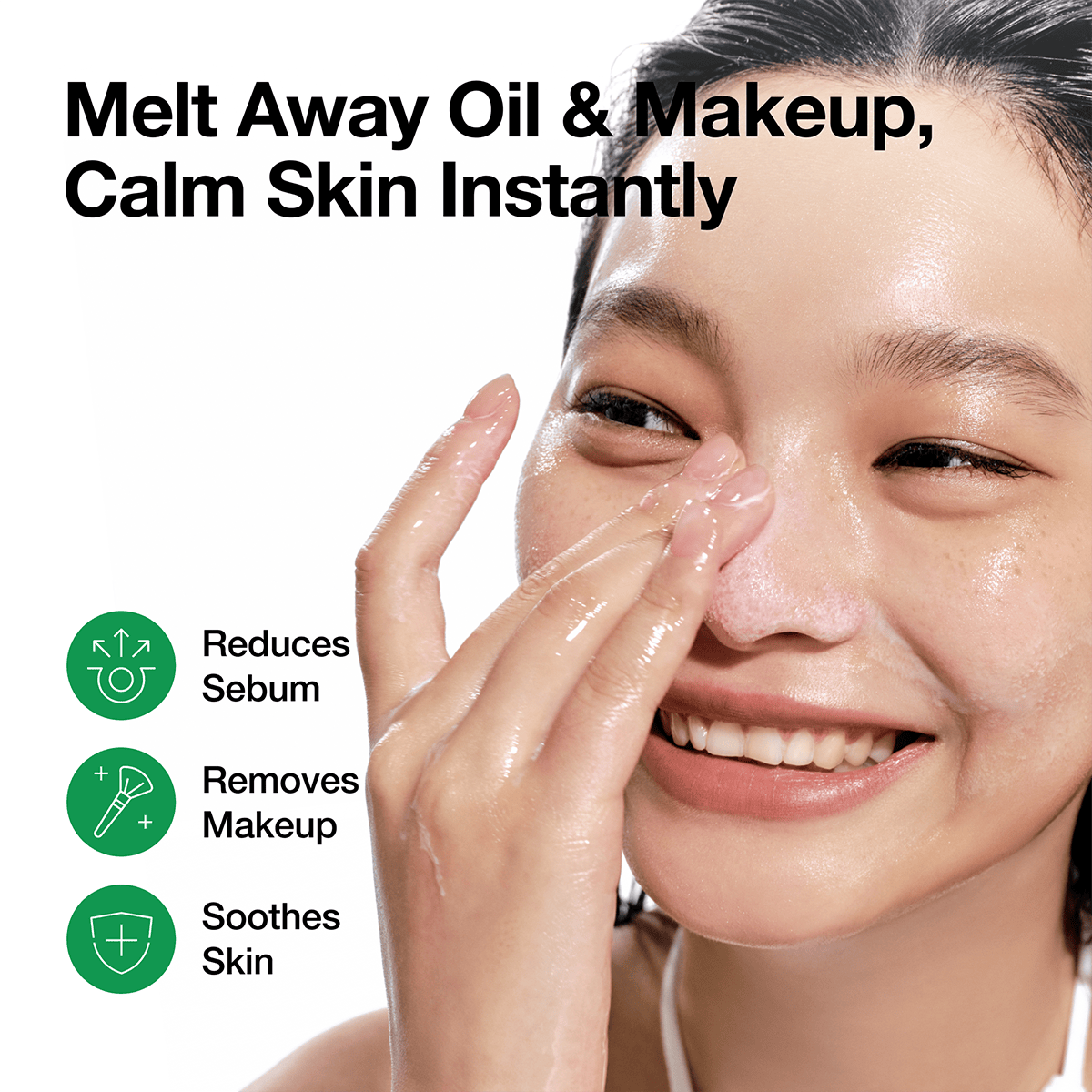 Model demonstrating cleansing-oil application.