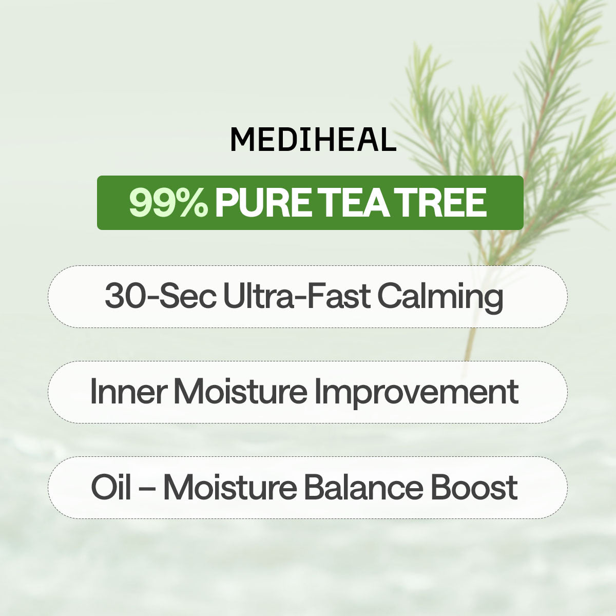 Brand 30-second calming and oil/moisture benefit panel.