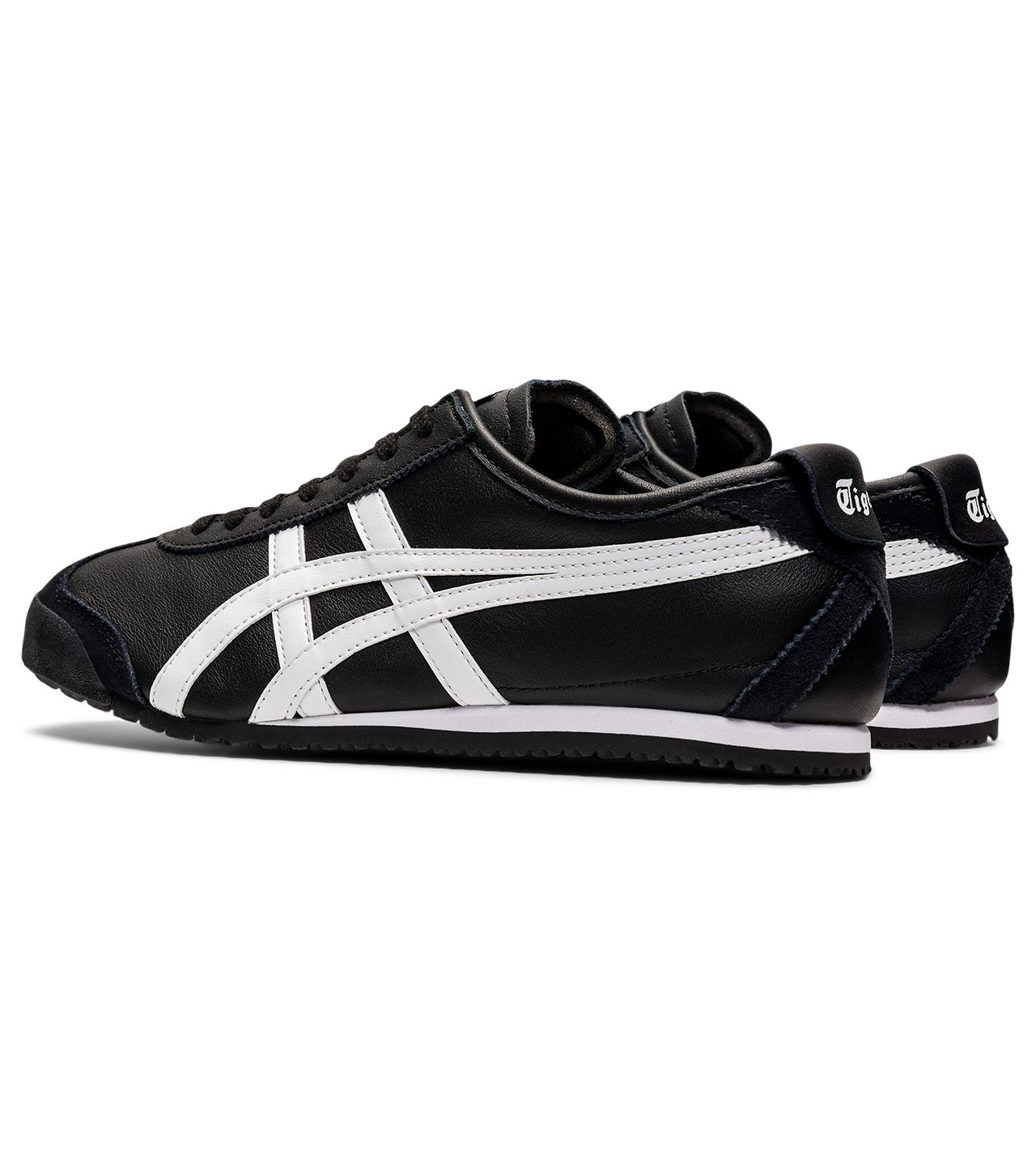 Onitsuka Tiger Mexico 66 Black/White — angled rear pair view