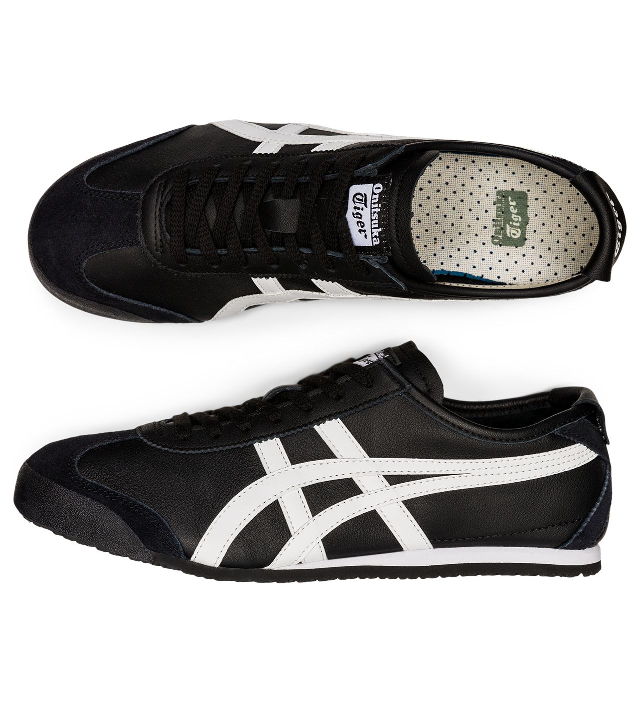 Onitsuka Tiger Mexico 66 Black/White — top and lateral views together
