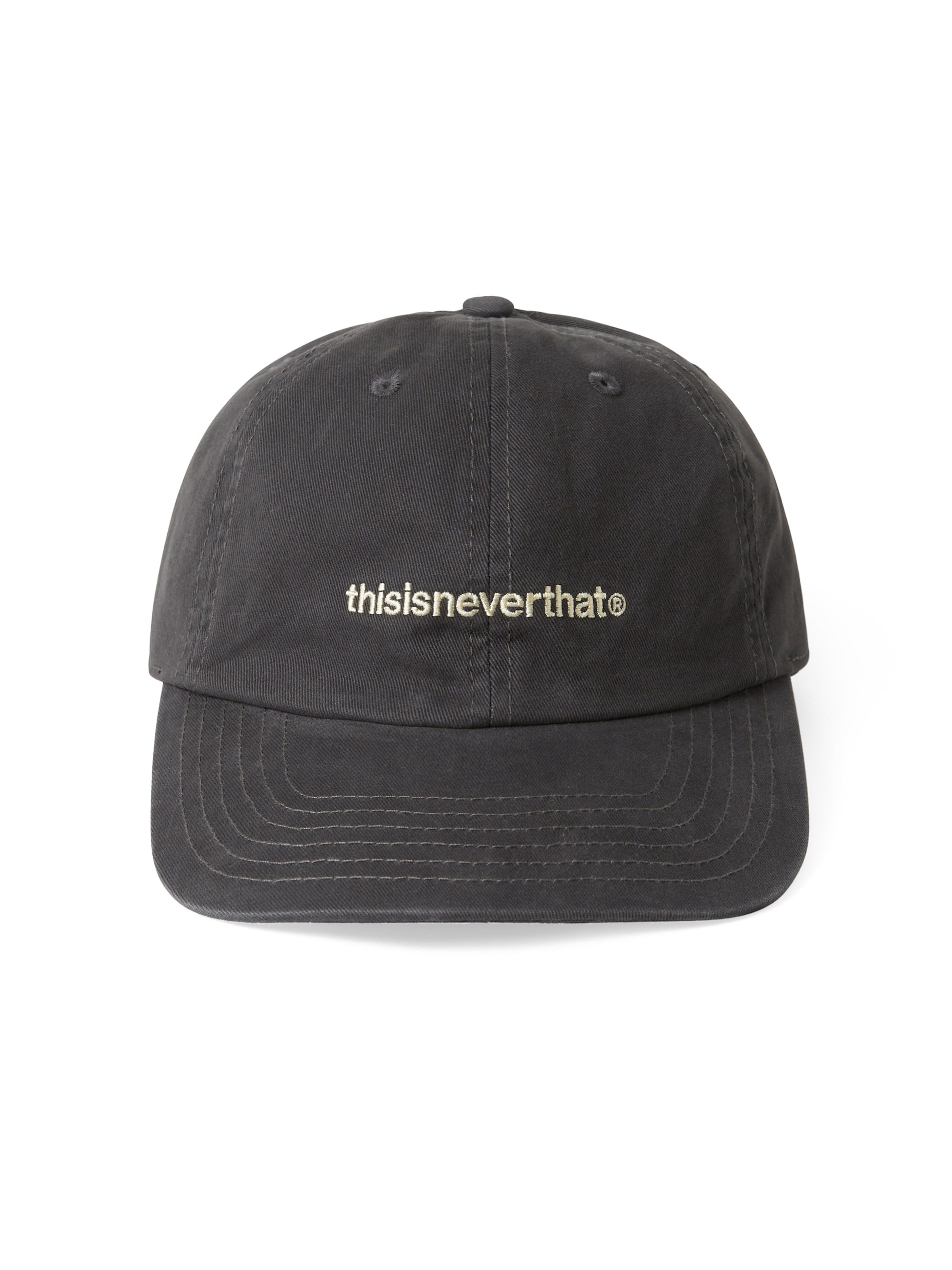 thisisneverthat Washed T-Logo Cap in charcoal, front view